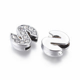 Alloy Initial Slide Charms with Grade A Rhinestones, Lead Free & Nickel Free, Platinum, Letter.S, 12~13x8~13x4~5mm, Hole: 8x2mm, 20pc/Set