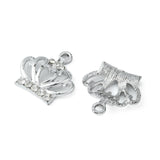 Alloy Rhinestone Pendants, Platinum Tone Crown Charms, Crystal, 19.5x18.5x3mm, Hole: 2mm, 5pc/Set