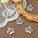 Alloy Rhinestone Pendants, Platinum Tone Crown Charms, Crystal, 19.5x18.5x3mm, Hole: 2mm, 5pc/Set