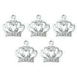 Alloy Rhinestone Pendants, Platinum Tone Crown Charms, Crystal, 19.5x18.5x3mm, Hole: 2mm, 5pc/Set