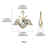 Alloy Rhinestone Pendants, Light Gold Tone Heart with Wing Charms, Crystal, 21.5x22.5x5.5mm, Hole: 2mm, 5pc/Set