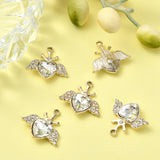 Alloy Rhinestone Pendants, Light Gold Tone Heart with Wing Charms, Crystal, 21.5x22.5x5.5mm, Hole: 2mm, 5pc/Set