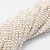 Shell Pearl Bead Strands, Grade A, Round, White, 4mm, Hole: 1mm, about 95pcs/strand, 16 inch, 5Strand/Set