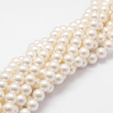 Shell Pearl Bead Strands, Loose Beads for Jewelry Making, Grade A, Round, Floral White, 6mm, Hole: 0.8mm, about 62pcs/strand, 16 inch, 5Strand/Set