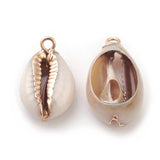 Electroplate Cowrie Shell Pendants, with Iron Findings, 16~24x8~13x6~7mm, Hole: 1.8mm, 20pc/Set