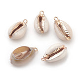 Electroplate Cowrie Shell Pendants, with Iron Findings, 16~24x8~13x6~7mm, Hole: 1.8mm, 20pc/Set