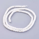 Natural White Shell Beads Strands, Disc/Flat Round, Heishi Beads, 5.5~7.5x1.4~4mm, Hole: 1mm, about 275pcs/strand, 23.81 inch(60.5cm), 5Strand/Set