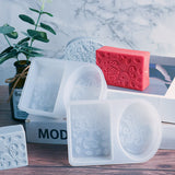 2PCS DIY Candle Silicone Molds, Resin Casting Molds, For UV Resin, Epoxy Resin Jewelry Making, Oval & Rectangle with Flower Pattern, White, 9.1x13.5x2.7cm