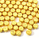 CCB Plastic Beads, Flat Round with Random Mixed Letters, Golden, 7x4mm, Hole: 1.4mm, about 100pcs/bag