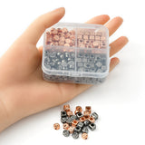 CCB Plastic Beads, Horizontal Hole, Flat Round/Cube with Letter, Gunmetal & Rose Gold, 6~7x6~7x4~6mm, Hole: 1.4~3mm, 267pcs/box