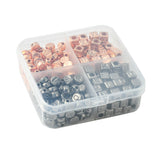 CCB Plastic Beads, Horizontal Hole, Flat Round/Cube with Letter, Gunmetal & Rose Gold, 6~7x6~7x4~6mm, Hole: 1.4~3mm, 267pcs/box