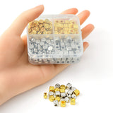 CCB Plastic Beads, Horizontal Hole, Flat Round/Cube with Letter, Platinum & Golden, 6~7x6~7x4~6mm, Hole: 1.4~3mm, 244pcs/box