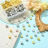 CCB Plastic Beads, Horizontal Hole, Flat Round/Cube with Letter, Platinum & Golden, 6~7x6~7x4~6mm, Hole: 1.4~3mm, 244pcs/box