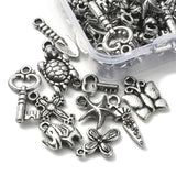 20g CCB Plastic Beads, for DIY Jewelry Making, Lock & flower & Umbrella& Key & Angel & Leaf & Butterfly & Dolphin & Starfish & Ladybird, Antique Silver, 10~30x7~17x1~8mm, Hole: 1.2~4mm