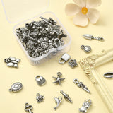 20g CCB Plastic Beads, for DIY Jewelry Making, Lock & flower & Umbrella& Key & Angel & Leaf & Butterfly & Dolphin & Starfish & Ladybird, Antique Silver, 10~30x7~17x1~8mm, Hole: 1.2~4mm