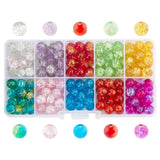 Spray Painted Transparent Crackle Glass Beads Strands, Round, Mixed Color, 8mm, Hole: 1.3mm, about 18~22pcs/compartment, 180~220pcs/box