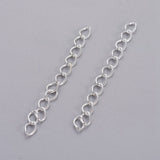 Iron Ends with Twist Chain Extension for Necklace Anklet Bracelet, Cadmium Free & Lead Free, Silver, 50x3.5mm, Links: 5.5x3.5x0.5mm, 100Strands/Set