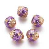 Handmade Indonesia Beads, with Polymer Clay, Rhinestone and Metal Findings, Oval with Flower, Golden, Medium Purple, 20~22x18~19mm, Hole: 2mm, 5pc/Set