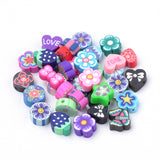 Handmade Polymer Clay Beads, Mixed Shape, Mixed Color, 8~11x8~11x4mm, 100pcs/bag