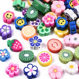 Handmade Polymer Clay Beads, Mixed Shape, Mixed Color, 8~11x8~11x4mm, 100pcs/bag