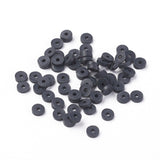 Handmade Polymer Clay Beads, Disc/Flat Round, Heishi Beads, Black, 4x1mm, Hole: 1mm, about 380~400pcs/strand, 17.7 inch, 10Strands/Set