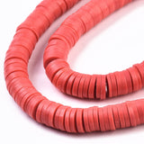 Flat Round Handmade Polymer Clay Beads, Disc Heishi Beads for Hawaiian Earring Bracelet Necklace Jewelry Making, Red, 6x1mm, Hole: 2mm, about 353~378pcs/strand, 17.7 inch, 10Strands/Set