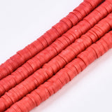 Flat Round Handmade Polymer Clay Beads, Disc Heishi Beads for Hawaiian Earring Bracelet Necklace Jewelry Making, Red, 6x1mm, Hole: 2mm, about 353~378pcs/strand, 17.7 inch, 10Strands/Set