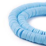 Flat Round Handmade Polymer Clay Beads, Disc Heishi Beads for Hawaiian Earring Bracelet Necklace Jewelry Making, Light Sky Blue, 6x1mm, Hole: 2mm, about 353~378pcs/strand, 17.7 inch, 10Strand/Set