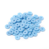 Flat Round Handmade Polymer Clay Beads, Disc Heishi Beads for Hawaiian Earring Bracelet Necklace Jewelry Making, Light Sky Blue, 6x1mm, Hole: 2mm, about 353~378pcs/strand, 17.7 inch, 10Strand/Set