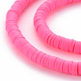 Handmade Polymer Clay Bead Strands, Heishi Beads, Disc/Flat Round, Hot Pink, 6x0.5~1mm, Hole: 2mm, about 320~447pcs/strand, 15.74 inch~16.92 inch, 20Strand/Set