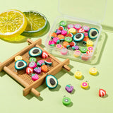 50Pcs 10 Style Handmade Polymer Clay Pendants, with Platinum Plated Iron Findings, Lemon & Carrot & Grapefruit & Grape & Dragon Fruit & Kiwi Fruit & Watermelon & Strawberry & Avocado, Mixed Color, 50pcs/Box, 2Box/Set