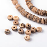 Natural Coconut Rondelle Bead Strands, 5.5x1.5~5mm, Hole: 1mm, about 124pcs/strand, 15.7 inch, 10Strands/Set