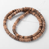 Natural Coconut Rondelle Bead Strands, 5.5x1.5~5mm, Hole: 1mm, about 124pcs/strand, 15.7 inch, 10Strands/Set