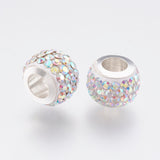 304 Stainless Steel European Beads, with Polymer Clay Rhinestone, Large Hole Beads, Rondelle, Crystal AB, 11x7.5mm, Hole: 5mm, 10pcs/Set