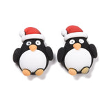 Resin Cabochons, Christmas Theme, Penguin with Christmas Hat, Black, 23.5x18.5x8mm, 50pcs/Set