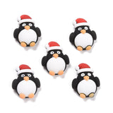 Resin Cabochons, Christmas Theme, Penguin with Christmas Hat, Black, 23.5x18.5x8mm, 50pcs/Set