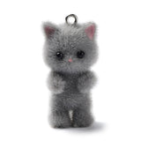 Flocky Resin Pendants, Cat Shape Charms with Platinum Plated Iron Loops, Gray, 35.5x16.5x17mm, Hole: 2mm, 10pc/Set