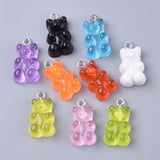 Resin Pendants, with Platinum Tone Iron Loop, Imitation Food, Bear, Mixed Color, 20.5~22.5x11.5x7mm, Hole: 2mm, 200pc/Set