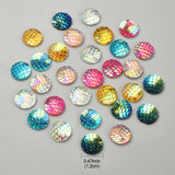 30Pcs 6 Colors Resin Cabochons, AB-Color, Flat Round with Mermaid Fish Scale, Mixed Color, 12x3mm, 5pcs/color