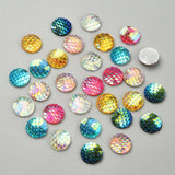 30Pcs 6 Colors Resin Cabochons, AB-Color, Flat Round with Mermaid Fish Scale, Mixed Color, 12x3mm, 5pcs/color