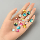 30Pcs 6 Colors Resin Cabochons, AB-Color, Flat Round with Mermaid Fish Scale, Mixed Color, 12x3mm, 5pcs/color