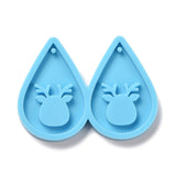 DIY Teardrop with Reindeer Pendants Silicone Molds, Resin Casting Molds, For UV Resin, Epoxy Resin Jewelry Making, Christmas Theme, Deep Sky Blue, 42x57x5mm, Hole: 1.5mm, Inner Diameter: 37x25mm