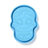 DIY Skull-shaped Silicone Tray Molds, Resin Casting Molds, For UV Resin, Epoxy Resin Craft Making, Halloween Theme, Deep Sky Blue, 106x79x11mm