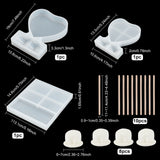 Photo Frame Silicone Molds, Resin Casting Molds, For UV Resin, Epoxy Resin Jewelry Making, with Disposable Latex Finger Cots and Birch Wooden Craft Ice Cream Sticks, White, Silicone Molds: 3pcs/set