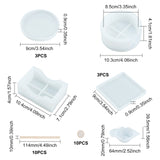 Cup Mat Silicone Molds Sets, Resin Casting Molds, For UV Resin, Epoxy Resin Craft Making, with Birch Wooden Craft Ice Cream Sticks, Latex Finger Cots, Silicone Stirring Bowl, White, 7.1~9x9~10.4x9~10.3x0.9~4.1cm, 8pcs/set