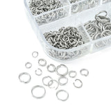 12 Styles 304 Stainless Steel Jump Rings Sets, Open Jump Rings, Round Ring, Stainless Steel Color, 4~8x0.7~1mm, inner diameter: 2.4~6mm, 865pcs/box