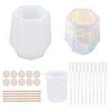 DIY Pen Vase Molds Kits, Including Silicone Molds, Measuring Cup Plastic Tools, Plastic Transfer Pipettes, Birch Wooden Craft Ice Cream Sticks and Latex Finger Cots, White, 61x69x72mm, Inner Diameter: 38x43mm, 1pc