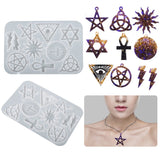 DIY Pendant Silicone Molds, Resin Casting Molds, for UV Resin & Epoxy Resin Jewelry Making, Star, Sun, Lightening Bolt, Ankh Cross, All-seeing Eye, White, 135x195x9mm, Hole: 2~2.5mm, Inner Diameter: 41~62x17~63mm