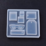 Pendant Silicone Molds, Resin Casting Molds, For UV Resin, Epoxy Resin Jewelry Making, Rectangle & Square & Glasses, White, 80x90x11mm, Hole: 2mm & 2.5mm, Inner Size: 11~41mm