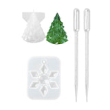 Christmas DIY Silicone Molds, Resin Casting Molds, with Plastic Pipettes, For UV Resin, Epoxy Resin Jewelry Making, Christmas Tree & Snowflake, White, 4x6mm